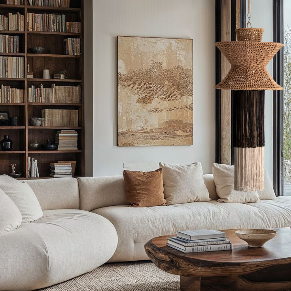 AURELIA BEIGE, NEGRO Y ARENA - LÁMPARA COLGANTE DE ARTI - SEDA