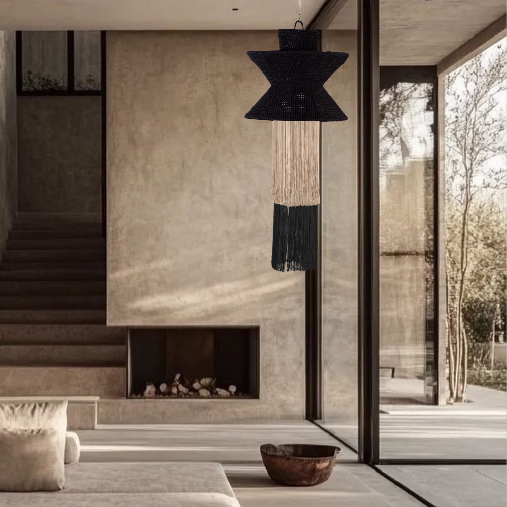 AURELIA NEGRO, ARENA Y NEGRO - LÁMPARA COLGANTE DE ARTI - SEDA