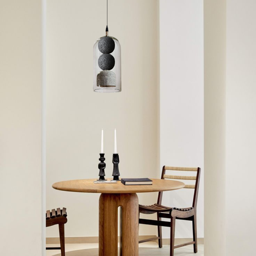 LÍA - LÁMPARA COLGANTE DE PIEDRA, BASALTO Y VIDRIO