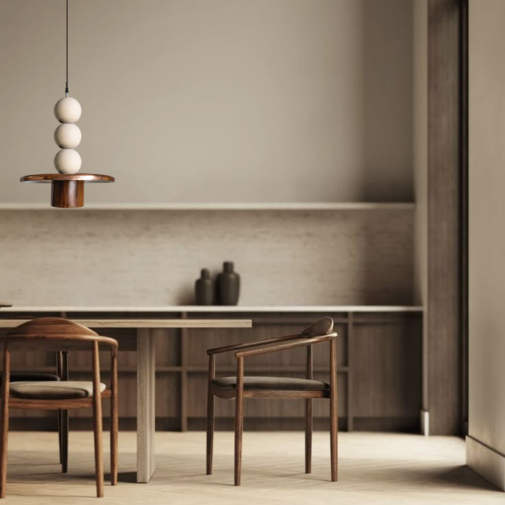 NOA - LÁMPARA COLGANTE DE BARRO, MADERA Y COBRE