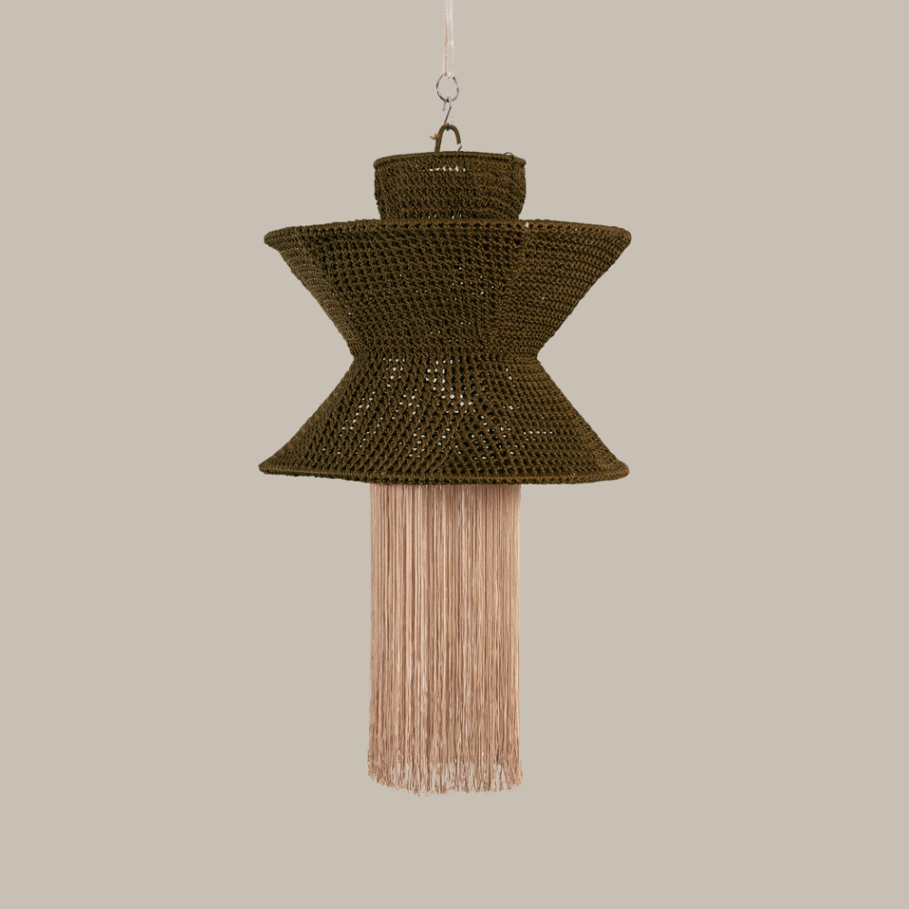 AURITA VERDE OLIVO Y BEIGE -  LÁMPARA COLGANTE DE ARTI - SEDA