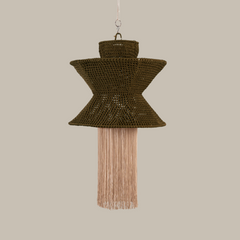 Aurita verde olivo y beige -  lámpara colgante de arti - seda