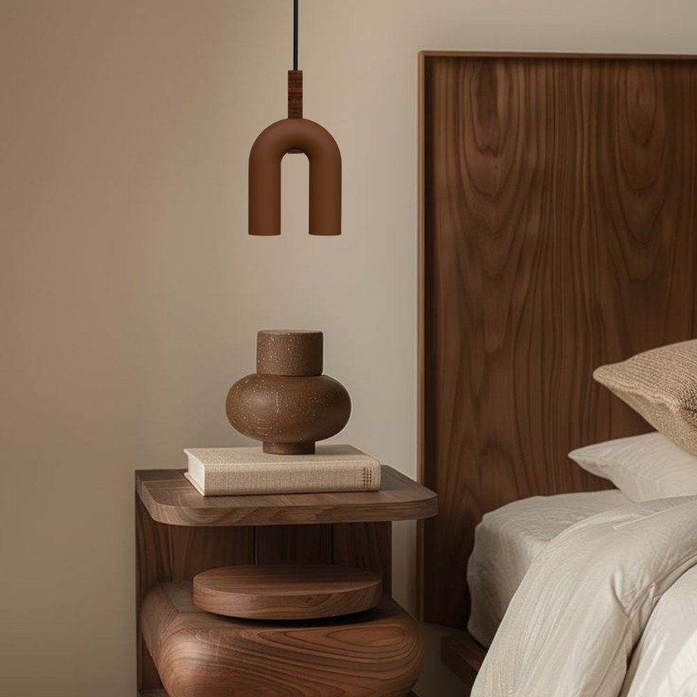 UMA TIERRA - LÁMPARA COLGANTE DE ACERO CAFE Y MADERA