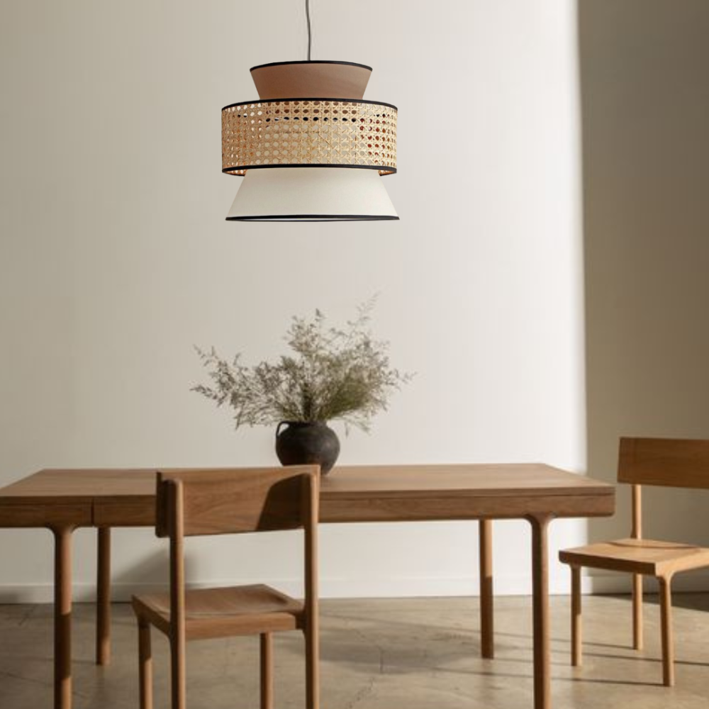 DALIA ARENA - LÁMPARA COLGANTE DE BEJUCO Y TELA