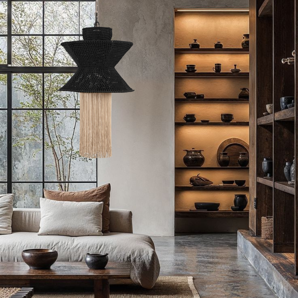 AURITA NEGRO Y ARENA - LÁMPARA COLGANTE DE ARTI - SEDA