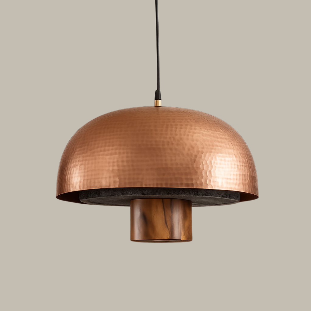 DONNA - LÁMPARA COLGANTE DE COBRE, PIEDRA Y MADERA.