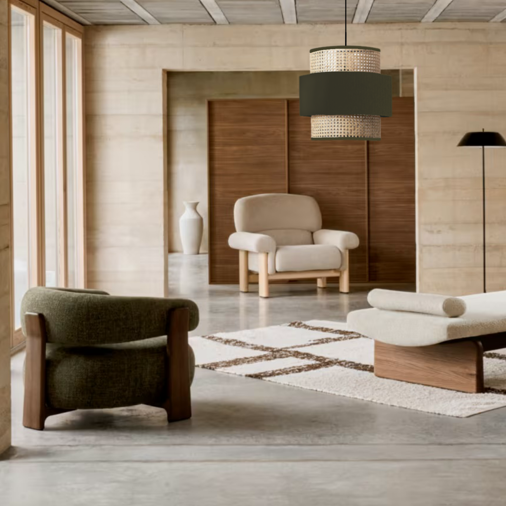 AURA OLIVO - LÁMPARA COLGANTE DE OJO DE PERDIZ Y TERCIOPELO