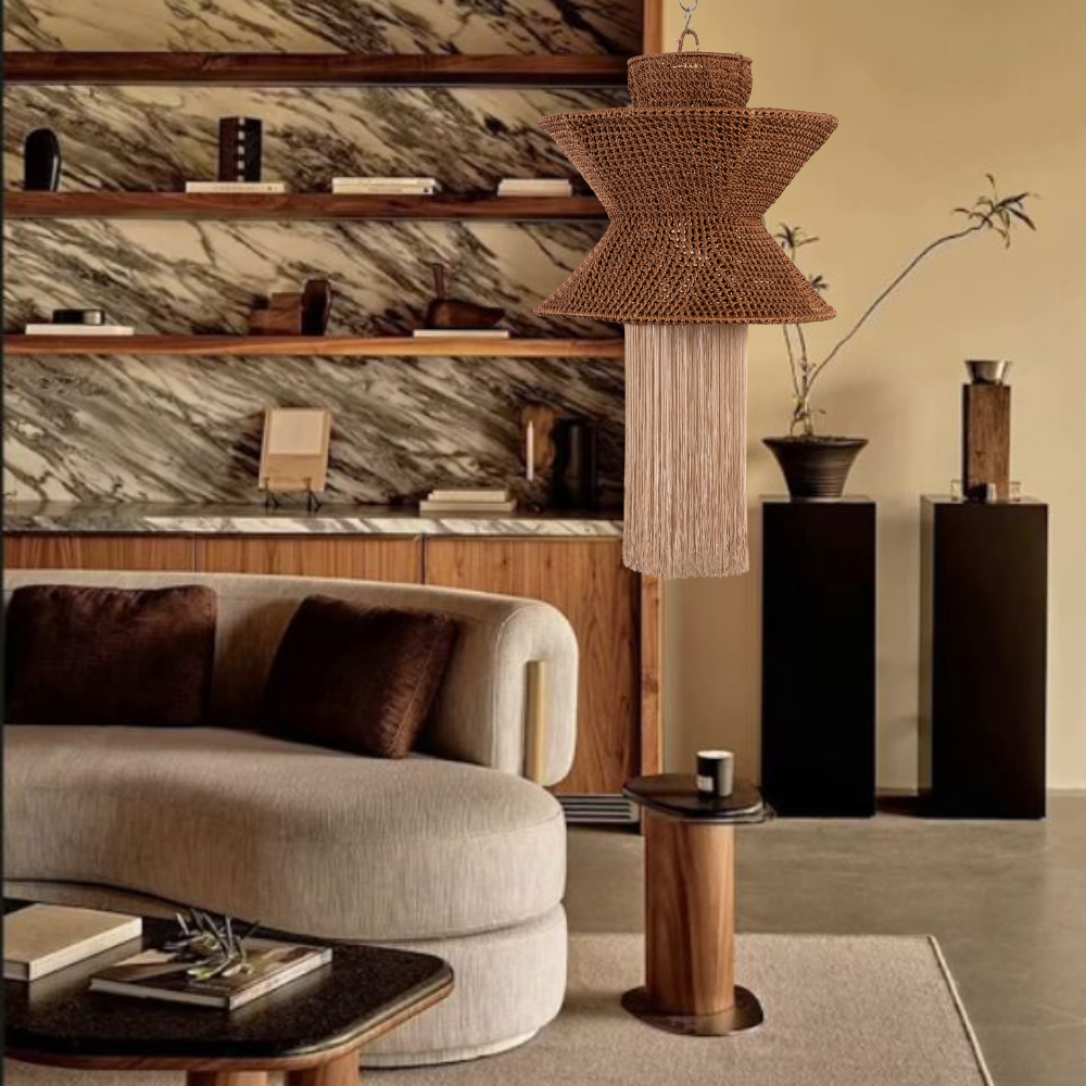 AURITA CAFÉ Y BEIGE - LÁMPARA COLGANTE DE ARTI - SEDA