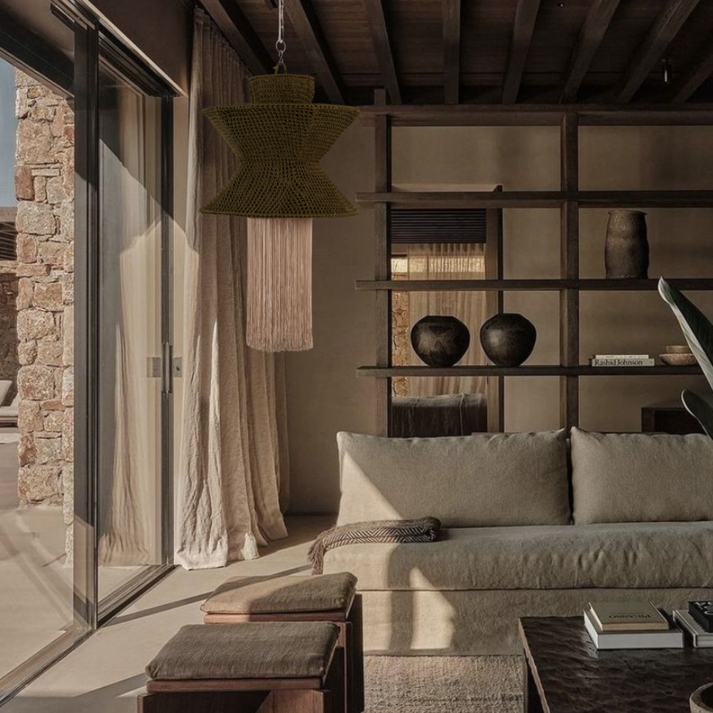 AURITA VERDE OLIVO Y BEIGE -  LÁMPARA COLGANTE DE ARTI - SEDA