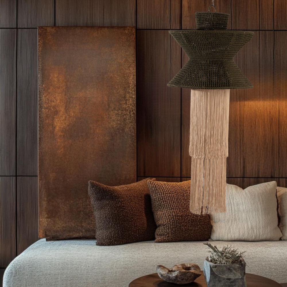 AURELIA VERDE OLIVO Y BEIGE - LÁMPARA COLGANTE DE ARTI - SEDA